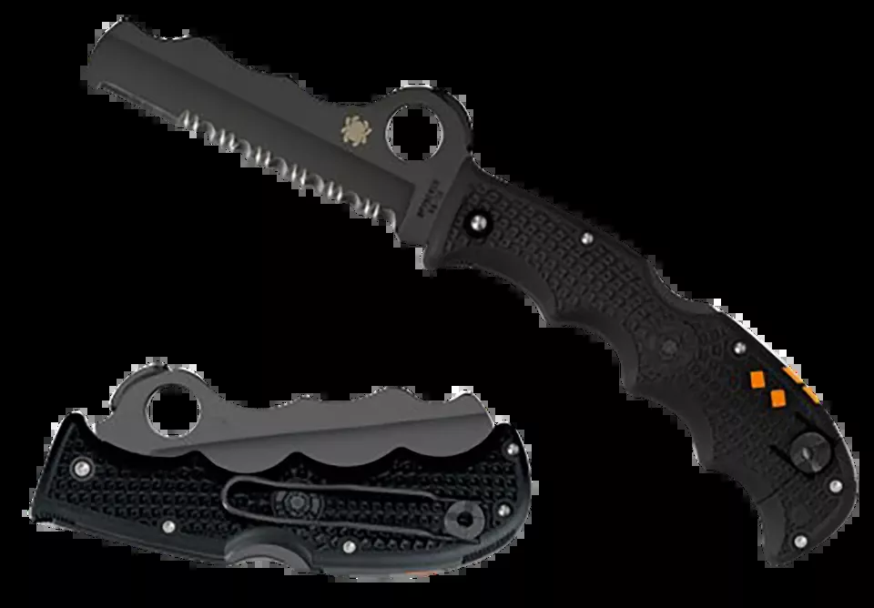 Spyderco C79PSBBK Assist Lightweight Folding Knife with Serrated Black DLC VG-10 Blade and Glass Breaker
