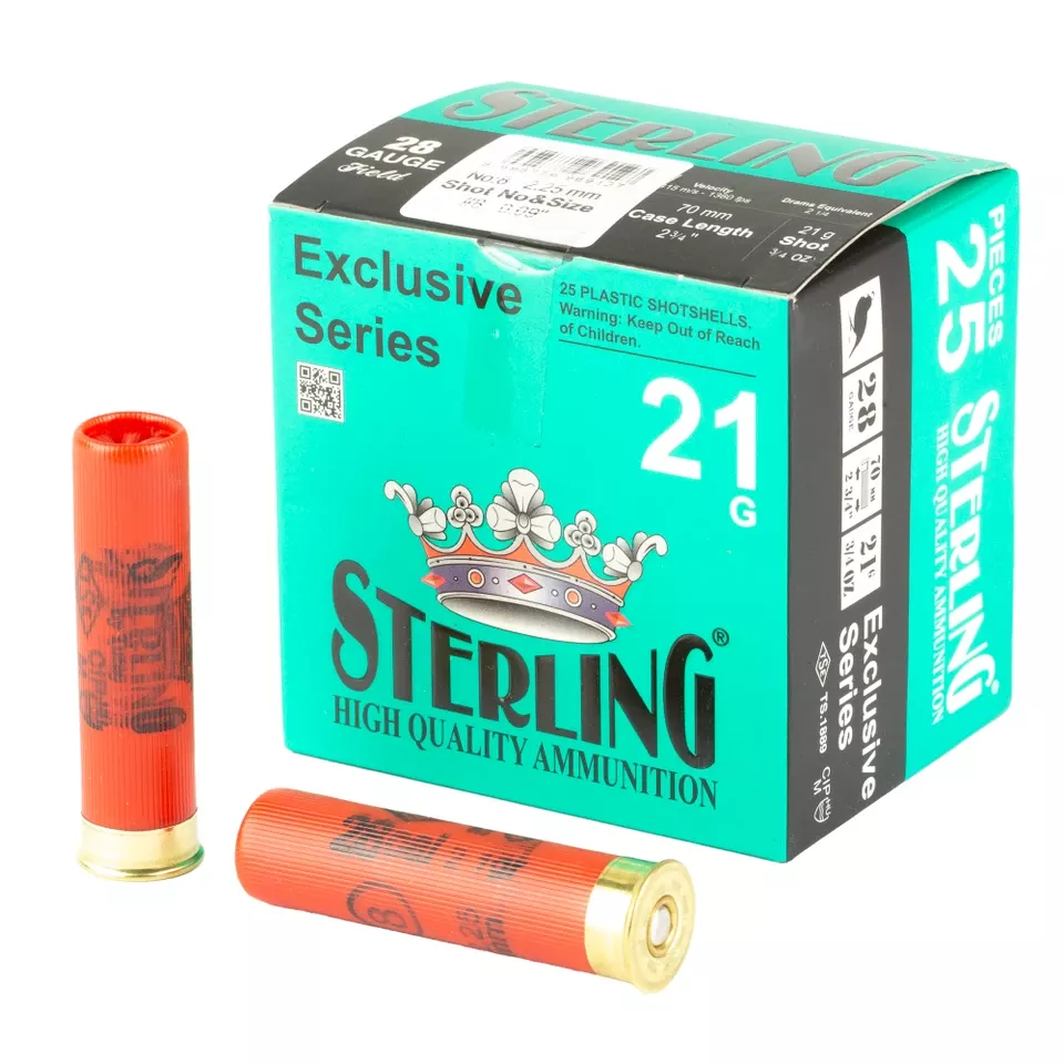 Sterling Exclusive 28 Gauge 2.75" #8 Shotgun Shells - 25 Rounds per Box, 250 Rounds per Case