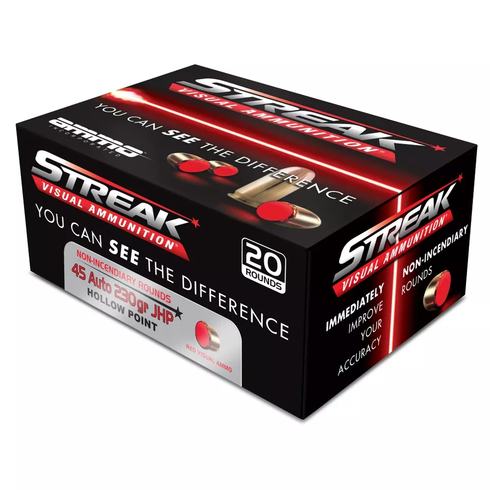 STREAK RED 45 AUTO 230GR JHP Ammunition - 20 Rounds per Box, 200 Rounds per Case