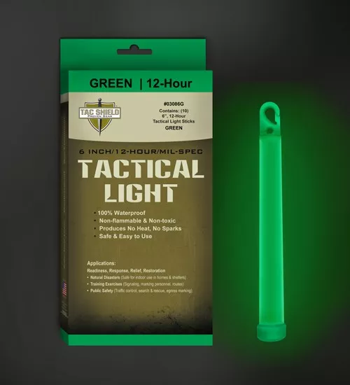 TAC SHIELD TACTICAL LIGHT – STICK 12 HOUR 6″ GREEN 10PK