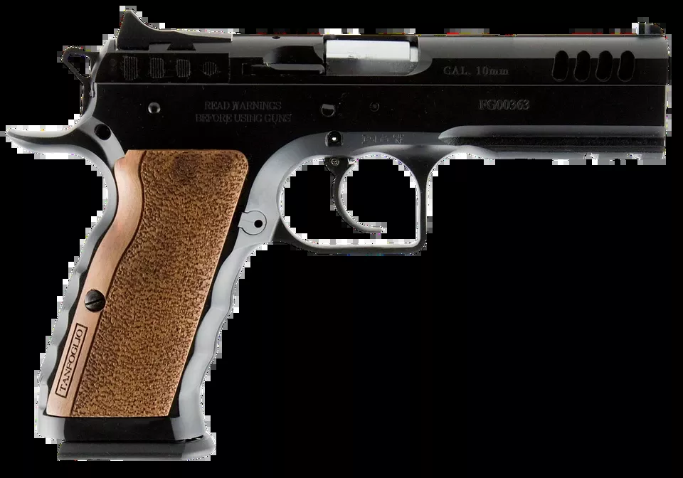 Tanfoglio Defiant Stock I 40 S&W, 4.50" Barrel, 14+1, Black Finish, Picatinny Rail, Wood Grip