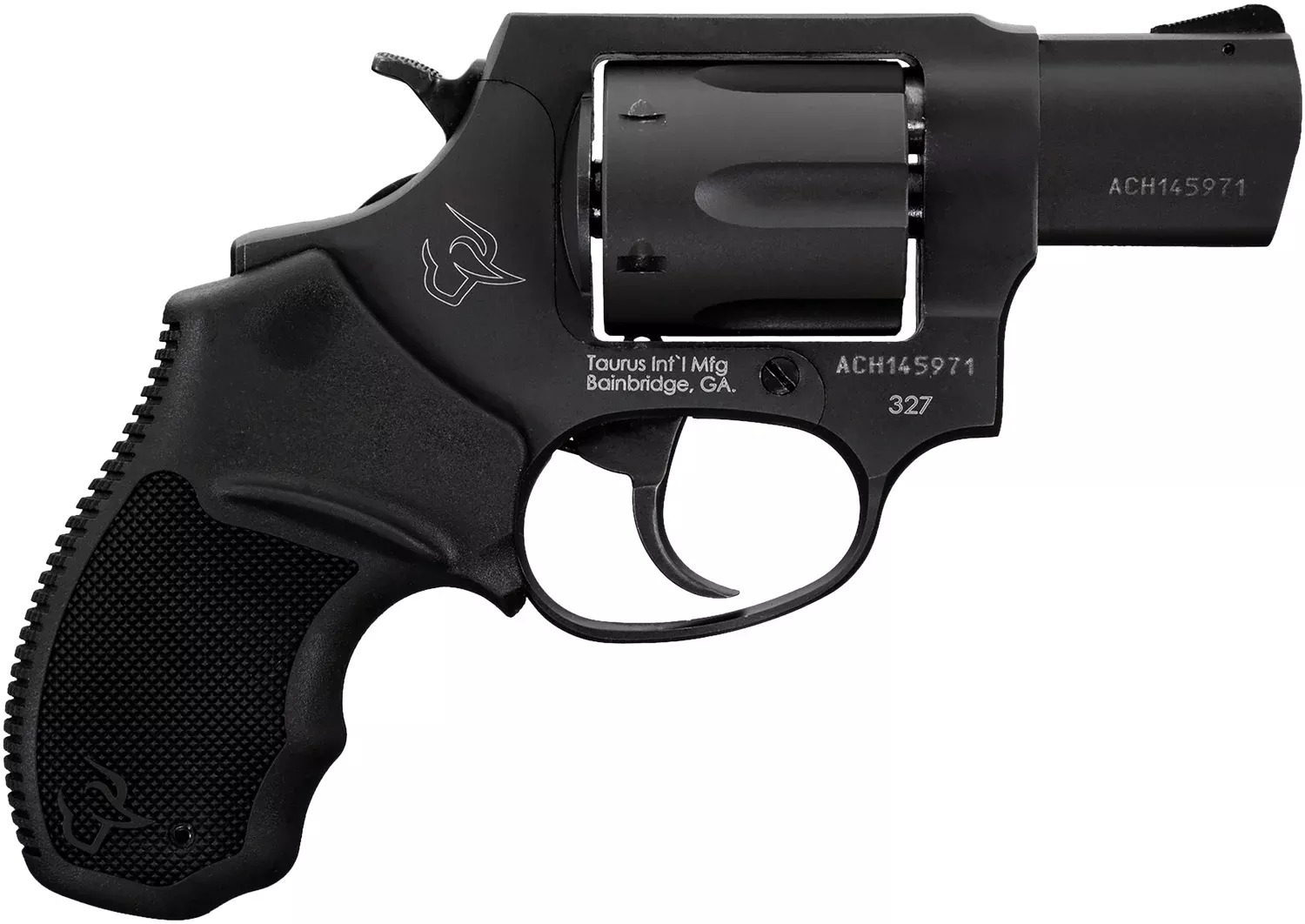 Taurus 232721 327Small Frame 327 Federal Mag 6rd 2″ Matte Black Carbon Steel Barrel, Cylinder & Frame, Black Finger Groove Rubber Grip, Hammer Safety