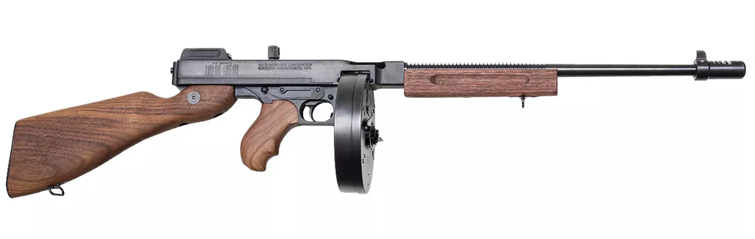 Thompson T1DH 1927A-1 Deluxe 45 ACP Caliber with 18″ Barrel, 10+1 Capacity (Drum), Color Case Hardened Metal Finish, American Walnut Wood Stock Grip Right Hand
