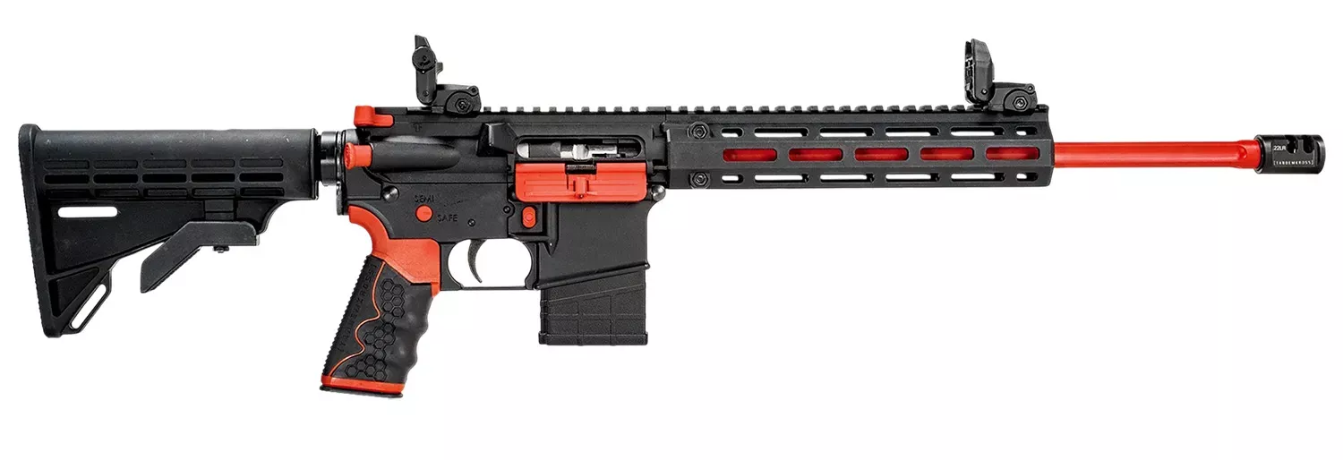 Tippmann Arms A101342 M4-22 Redline 22 LR 10+1 16″ Red Duracoat Fluted Threaded Barrel, Matte Black Aluminum Receiver W/Picatinny Rail, M-LOK Handguard, Composite Forend, Black Adj CAR15 Polymer Stock
