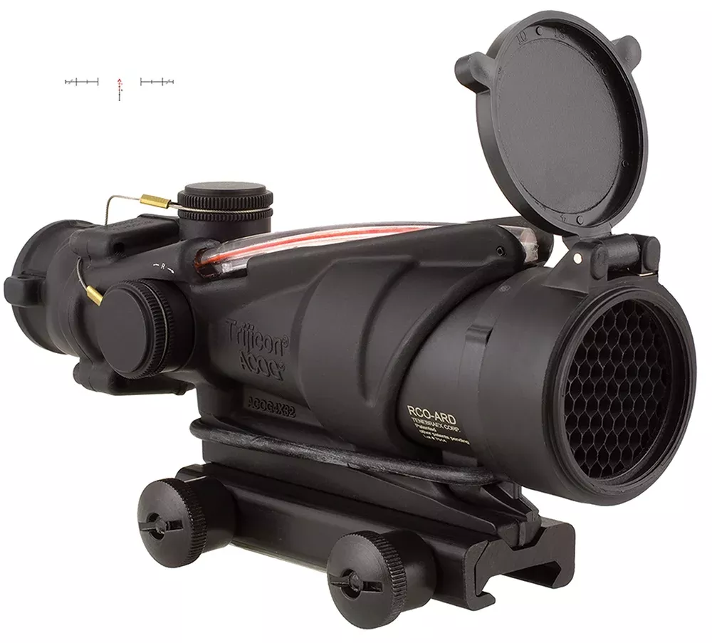Trijicon 100228 ACOGBlack Hardcoat Anodized 4x32mm Illuminated Red Chevron Reticle
