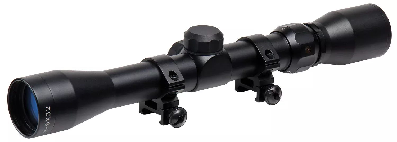 TruGlo TG-853932B TrushotBlack Anodized 3-9x32mm 1″ Tube Duplex Reticle w/Rings 3/8″ Dovetail