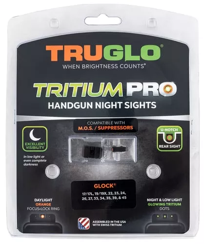 Truglo Tritium PRO Glock 17 19 22 23 24 26 27 33 34 35 3 & 39 MOS LOW Set Orange