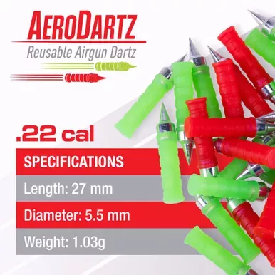 Umarex AeroDartz .22 Cal, 62 pack, Red and Green