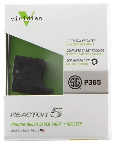 Viridian 920-0058 Reactor R5 Gen 2 Green Laser with 510-532nM Wavelength, ECR & 100 yds Day/2 mi Night Range Black Finish for Sig P365 Includes IWB Holster
