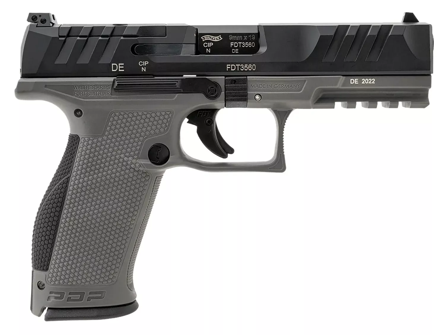 Walther Arms 2858371 PDP9mm Luger 18+1 4.50″ Black Polygonal Rifled Barrel, Black Optic Ready/Serrated Slide, Gray Polymer Frame w/Picatinny Rail, Black Performance Duty Texture Grips, Ambidextrous