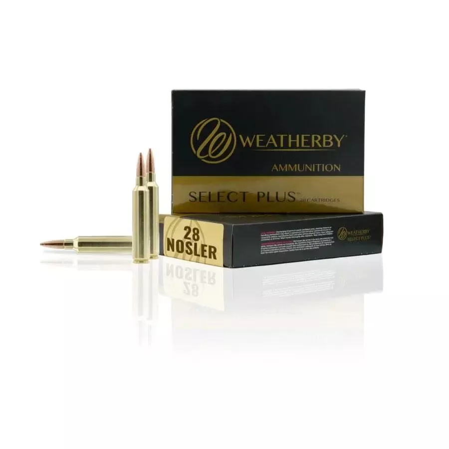 Weatherby Select Plus Rifle Ammunition 28 Nosler 163 Grain Hammer Custom 3175 fps 20/ct