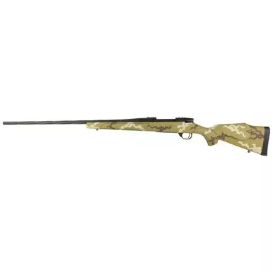 Weatherby Vanguard Outfitter Bolt Action Rifle 6.5-300 Weatherby Magnum 26" Barrel 3 Round Capacity Tan With Brown & White Sponge Pattern Synthetic Stock Graphite Black Cerakote Finish