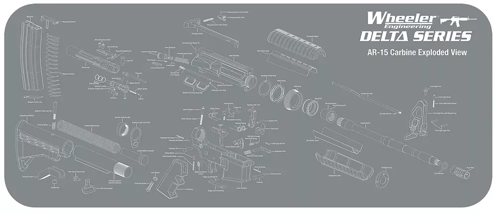 Wheeler 156824 AR-15 Maintenance Mat Delta Gray/White Neoprene Top W/Rubber Back 20″X47″ AR-15 Parts Diagram
