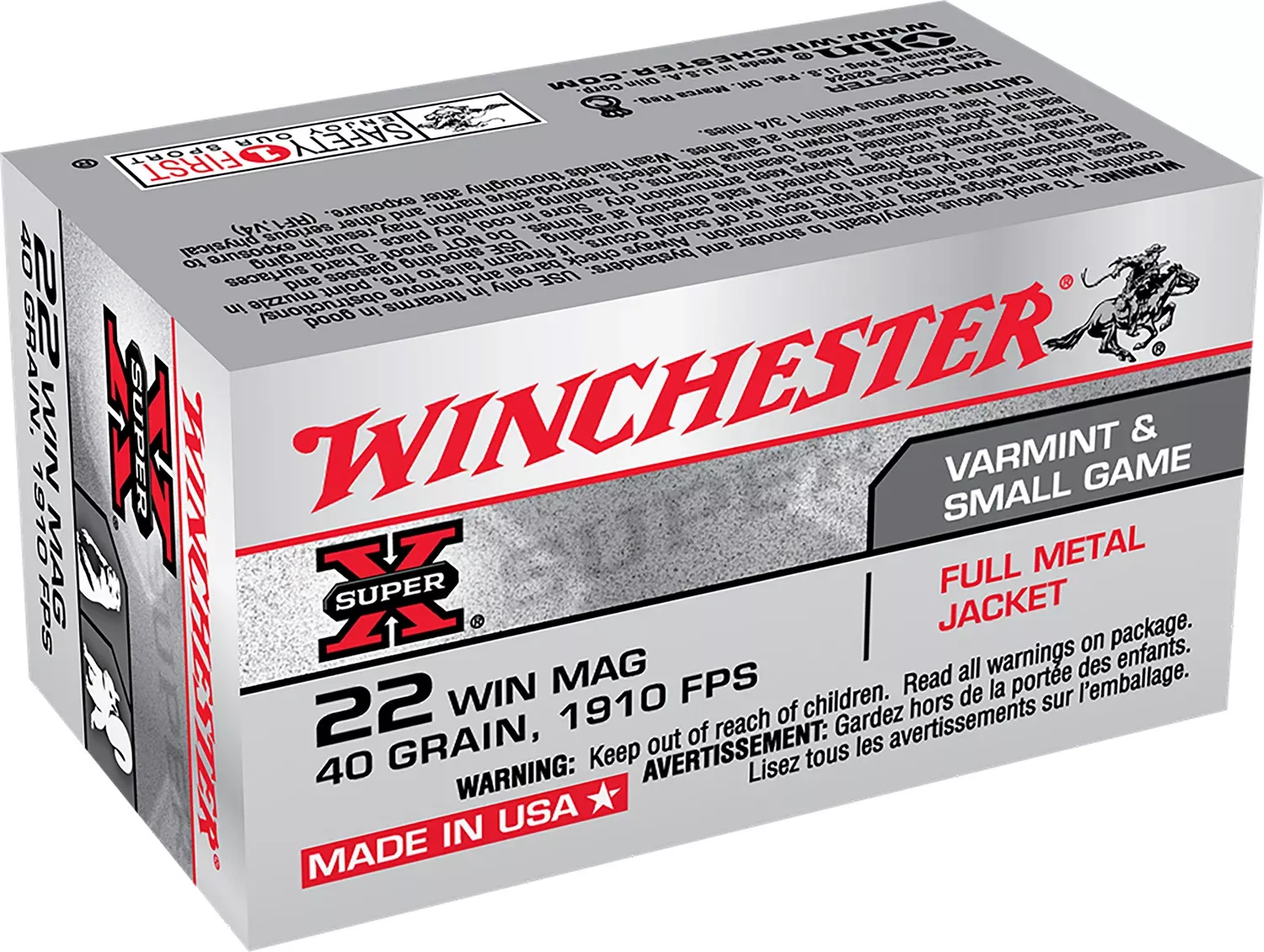 Winchester Ammo X22M Super X22WMR 40gr Full Metal Jacket 50 Per Box/40 Case