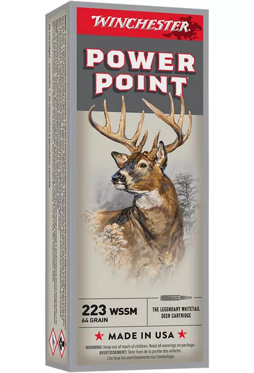 Winchester Power-Point Hyper Velocity Centerfire Ammunition, 223 WSSM, Power Point, 64 Grain – 20 Cartridge Box ( 20 / 1 )