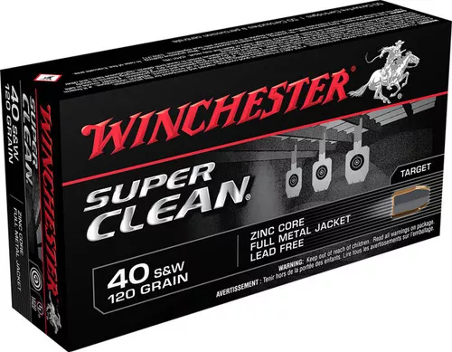 Winchester Super Clean High Velocity Centerfire Ammunition, 40 Smith & Wesson, Lead Free Full Metal Jacket, 120 Grain – 50 Cartridge Box ( 50 / 1 )