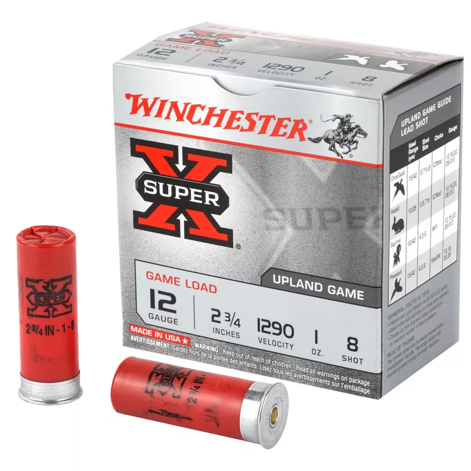 Winchester Super-X 12 Gauge 2.75" #8 Shot, 25 Rounds per Box, 250 Rounds per Case