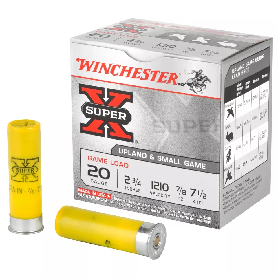 Winchester Super-X 20 Gauge 2.75" #7.5 Shot, 25 Rounds per Box, 250 Rounds per Case