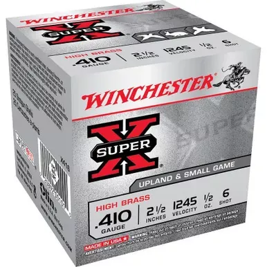 Winchester Super X Hi Brass 410 Ga 2 1/2″, 1/2 Oz #6 25 Rds