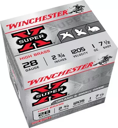 Winchester Super X Hi Brass Game 28 Ga 2 3/4″, 1 Oz, #7.5, 25 Rds
