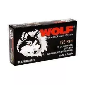 Wolf Amo 223 Rem 55 Grain Fmj Steel Case 20-RD Box ( 25 Boxes Per Case)